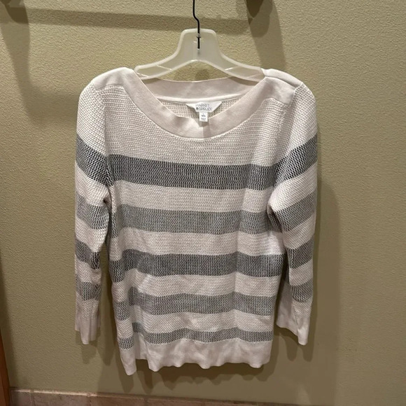 Market and Spruce white and light black striped long sleeve sweater - Picture 1 of 9
